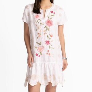 JOHNNY WAS RELAXED LINEN FLOUNCE DRESS SIZE SMALL NWT WHITE